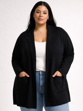 J.Crew Black Wool Blend Open Cardigan Blazer Jacket XXL Plus Sz Minimalist Chic